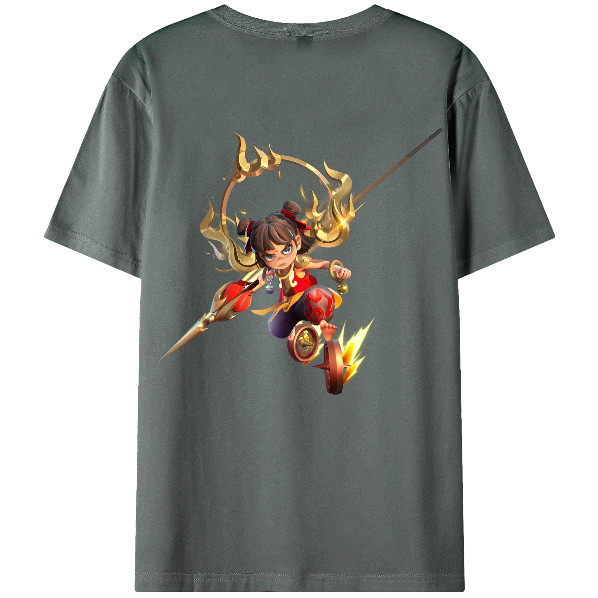 （画像用） Ne Zha 2 ナタ 魔童の大暴れ 綿100％ メンズ半袖Tシャツ（バックプリント） 通気性